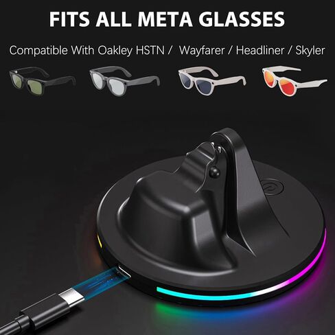 قاعدة شحن فلاش RGB لنظارات Ray-Ban Meta الذكية - محطة شحن سريعة مع مؤشر LED متوافق مع نظارات Wayfarer وSkyler وHeadliner وMeta HSTN Oakley الذكية (أبيض) in Saudi Arabia