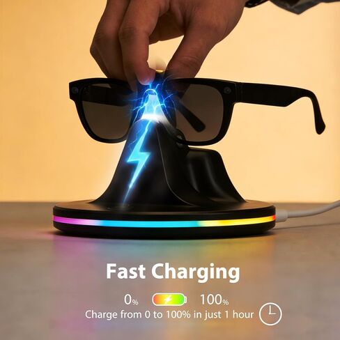 قاعدة شحن فلاش RGB لنظارات Ray-Ban Meta الذكية - محطة شحن سريعة مع مؤشر LED متوافق مع نظارات Wayfarer وSkyler وHeadliner وMeta HSTN Oakley الذكية (أبيض) in Saudi Arabia