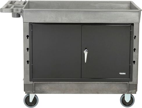 Global Industrial Top Tray Shelf Maintenance & Utility Cart with Cabinet, 500 Lbs Capacity, 44"L x 25-1/2"W x 32-1/2"H, Plastic Construction, 5" Casters, Gray in Kuwait
