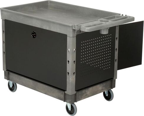 Global Industrial Top Tray Shelf Maintenance & Utility Cart with Cabinet, 500 Lbs Capacity, 44"L x 25-1/2"W x 32-1/2"H, Plastic Construction, 5" Casters, Gray in Kuwait