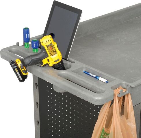 Global Industrial Top Tray Shelf Maintenance & Utility Cart with Cabinet, 500 Lbs Capacity, 44"L x 25-1/2"W x 32-1/2"H, Plastic Construction, 5" Casters, Gray in Kuwait