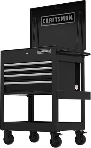 صندوق أدوات دوارة من CRAFTSMAN مزود بأدراج، وعربة أدوات على عجلات مع منافذ طاقة ومنفذ USB، وبطانة واقية، وخزانة تخزين بقفل عربة دوارة من الفولاذ، بعمق 22 بوصة، 4 أدراج، أسود (CMST98276BK) in Kuwait