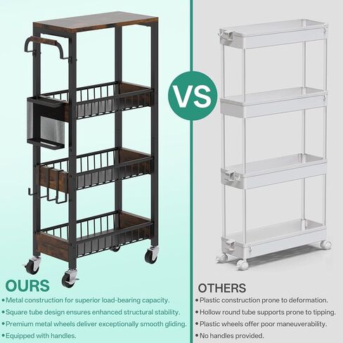 DTUQYX Slim Bathroom Storage Cart, 4 Tier Small Rolling Organizer Cabinet with Wood Top Handle, Mobile Shelving Unit Slide Out for Office, Kitchen, Laundry Room & Narrow Places (9.1" Overall Width) in Saudi Arabia