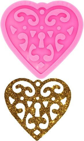Super Shiny Hollow Out Heart Resin Molds with Decorative Pattern Necklace Jewelry Making Silicone Mold Keychain Resin Mold Epoxy Craft Keychain Resin Silicon Molds in Saudi Arabia