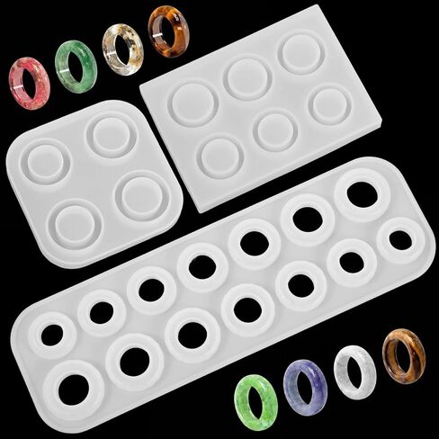 3PCS Resin Ring Molds Silicone, 9 Sizes Resin Jewelry Molds for Rings, Pendants, Earrings, Keychains, Epoxy Resins Casting Mold, Silicone Mold for Crafts in Kuwait