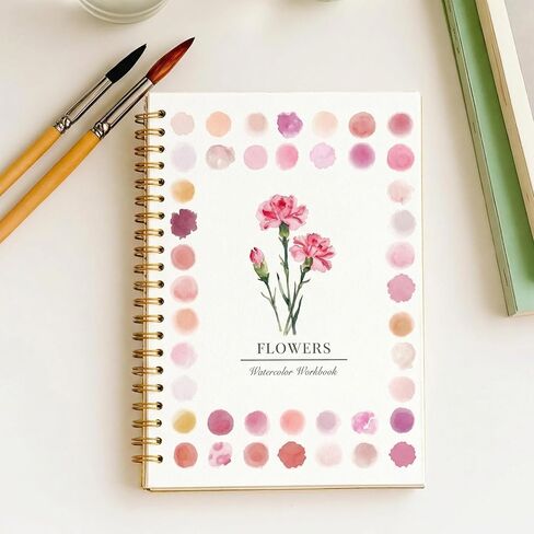 Watercolor Workbook, Spiral Bound Floral Water Color Sketchbook Thick Cold Pressed Watercolor Paper Book Premium Water Color Painting Book for Adults Art Beginners Flower Painting Practice in Kuwait