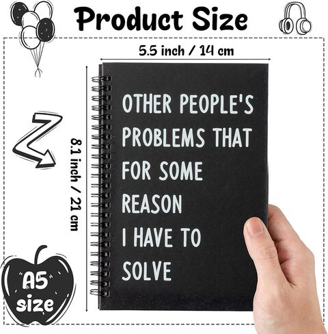 Funny Office Notebook - 2Pcs SOLVE THINGS Humorous Work Quote A5 Spiral Notebook Black Hardcover Diary Notepad for Office Coworker White Elephant Gift College Student Gag Gift Birthday Favor in Saudi Arabia