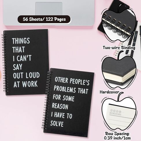 Funny Office Notebook - 2Pcs SOLVE THINGS Humorous Work Quote A5 Spiral Notebook Black Hardcover Diary Notepad for Office Coworker White Elephant Gift College Student Gag Gift Birthday Favor in Saudi Arabia