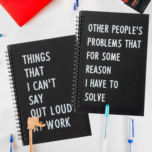 Funny Office Notebook - 2Pcs SOLVE THINGS Humorous Work Quote A5 Spiral Notebook Black Hardcover Diary Notepad for Office Coworker White Elephant Gift College Student Gag Gift Birthday Favor in Saudi Arabia