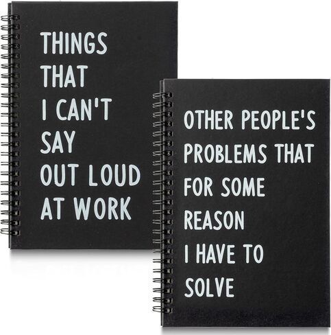 Funny Office Notebook - 2Pcs SOLVE THINGS Humorous Work Quote A5 Spiral Notebook Black Hardcover Diary Notepad for Office Coworker White Elephant Gift College Student Gag Gift Birthday Favor in Saudi Arabia