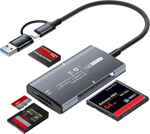 SD Card Reader USB C & USB Dual Interface, 4 in 1 SD/TF/CF/MS Computer Memory Card Reader, Camera Adapter to iPhone 17-15/Type C Android Phone, Compatible with iPad Tablet MacBook iMac Laptop PC in Kuwait