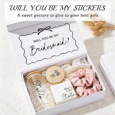 ملصقات نقل JarThenaAMCS 11 قطعة Will You Be My Bridesmaid، ملصقات مقترحة من الفينيل الأسود، اسم مخصص لوصيفات العروس، صندوق نقل لحفلات الزفاف وحفلات العازبة in Kuwait