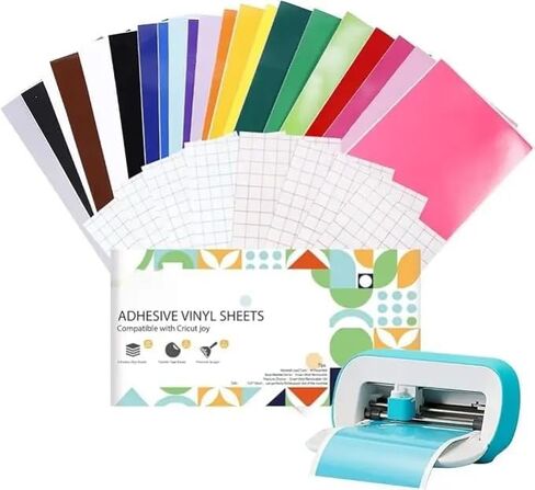 51 Sheets Removable Adhesive Vinyl, 22 Colors 5.5 x 12 in Vinyl Sheets Compatible with Cricut Joy with Transfer Paper and Scraper, Matless Self Adhesive Vinyl for Cutting Machine DIY Crafts in Saudi Arabia