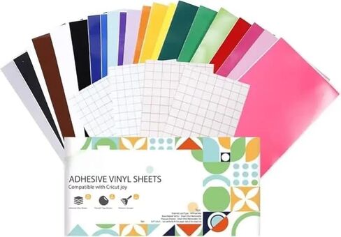 51 Sheets Removable Adhesive Vinyl, 22 Colors 5.5 x 12 in Vinyl Sheets Compatible with Cricut Joy with Transfer Paper and Scraper, Matless Self Adhesive Vinyl for Cutting Machine DIY Crafts in Saudi Arabia