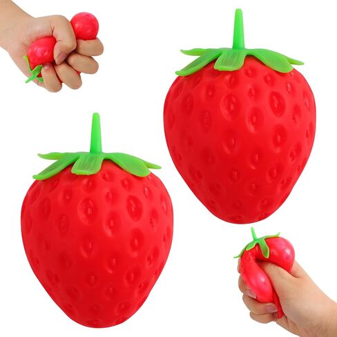 2PCS Squeezable Toy Fruit Ball Realistic Strawberry Model, Squeezable Toy Fruit Ball, Party Favor Slow Rise Pressure Release Toy Adults in Kuwait