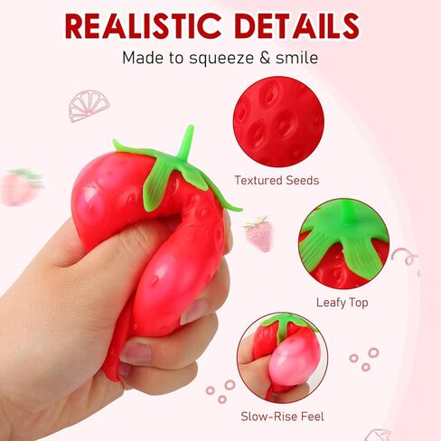 2PCS Squeezable Toy Fruit Ball Realistic Strawberry Model, Squeezable Toy Fruit Ball, Party Favor Slow Rise Pressure Release Toy Adults in Kuwait
