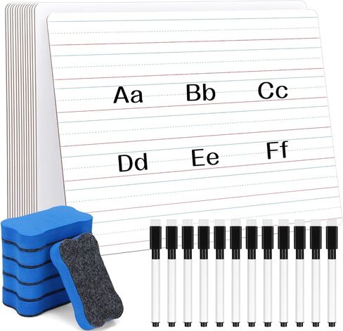 12 Pack Dry Erase Lapboards with Lines 9 x 12 inch Double Sided White Boards with 12 Black Markers 6 Erasers Small White Dry Erase Boards for Learners Teacher Home Group Activities Supplies in Kuwait