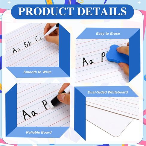 12 Pack Dry Erase Lapboards with Lines 9 x 12 inch Double Sided White Boards with 12 Black Markers 6 Erasers Small White Dry Erase Boards for Learners Teacher Home Group Activities Supplies in Kuwait