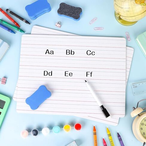12 Pack Dry Erase Lapboards with Lines 9 x 12 inch Double Sided White Boards with 12 Black Markers 6 Erasers Small White Dry Erase Boards for Learners Teacher Home Group Activities Supplies in Kuwait