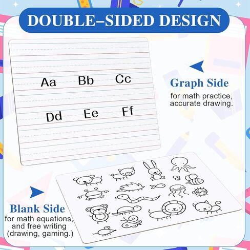 12 Pack Dry Erase Lapboards with Lines 9 x 12 inch Double Sided White Boards with 12 Black Markers 6 Erasers Small White Dry Erase Boards for Learners Teacher Home Group Activities Supplies in Kuwait