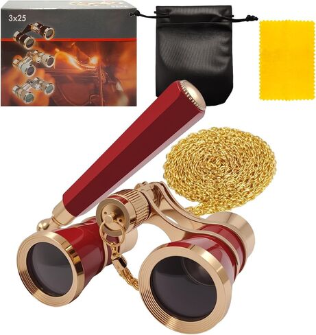 3X25 Opera Glasses Theater Binoculars with Adjustable Handle & Chain, Small Elegant Glasses for Adults Women Vintage Portable Costume Binoculars for Musical Concerts Cinema in Kuwait