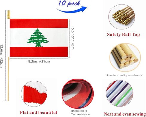 10 عبوات من أعلام لبنان - علم محمول LB - علم سطح المكتب - 5x8 بوصة، علم لبناني صغير. مناسبة لديكورات الحفلات، وعروض المتاجر، وديكورات الحانات، وعروض اليوم الوطني. in Kuwait