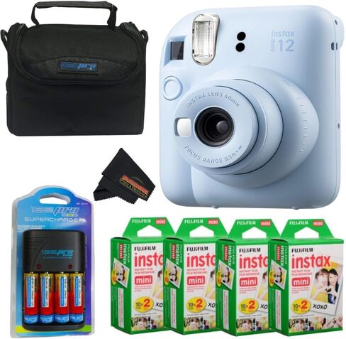 Fujifilm Instax Mini 12 Camera (Pastel Blue) with Fuji Instant Mini Film (80 Sheets) and PixiBytes Essential Bundle... in Saudi Arabia