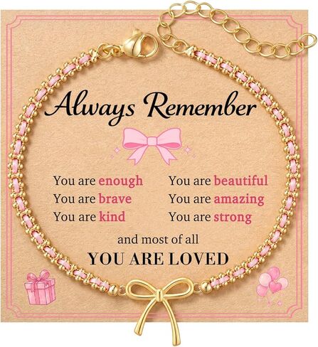 Cute Bow Bracelet for Girls, Always Remember Gifts for Daughter Granddaughter Niece, Adjustable Gold Bow Bracelet with Message Card and Velvet Pouch, Birthday Graduation Christmas Valentines Day Gifts for Teen Girls in Kuwait