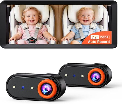 BM5 MAX 1080P HD Dual Baby Car Camera with Recording, 7.2" Split Screen Monitor for 2 Kids, Dual Car Camera Baby Monitor with Auto Night Vision, Easy Installation Carseat Camera for Baby in Saudi Arabia