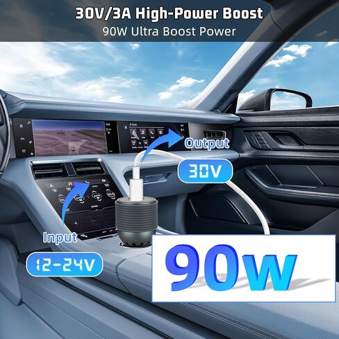 Starlink Mini Car Adapter 12V/24V to 30V, 2-in-1 Car Charger with DC & USB-C for Starlink Mini, 90W Cigarette Lighter Adapter, Supports 16AWG 50M Cable, Ideal for RV, Boat, Trailer in Saudi Arabia