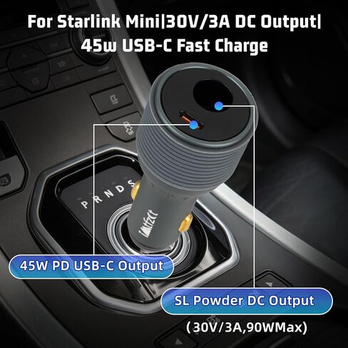 Starlink Mini Car Adapter 12V/24V to 30V, 2-in-1 Car Charger with DC & USB-C for Starlink Mini, 90W Cigarette Lighter Adapter, Supports 16AWG 50M Cable, Ideal for RV, Boat, Trailer in Saudi Arabia