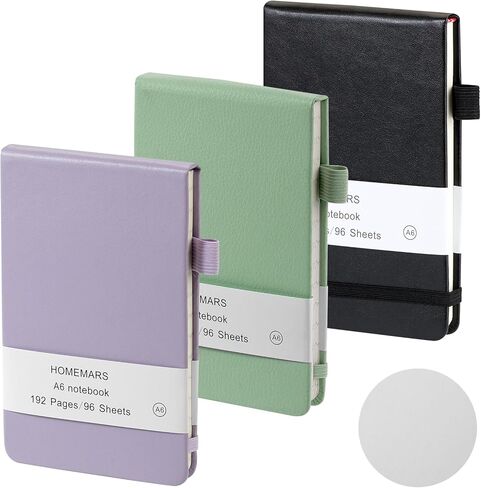 HOMEMARS Small Notebook, Pocket Notebook, Note Pads,3 Pack, Notebook A6, Dotted,3.74" x 5.83"Leather, Black, Green, Purple,200 Pages Each, Hardcover, Mini Journal Notepad in Saudi Arabia