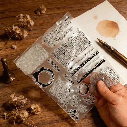 2 Sets Vintage Background Clear Silicone Stamps, Retro Styles Journaling & Scrapbooking Stamps for DIY Paper Crafts, Card Scrapbooking Making & Bullet Journals Decor Supplies in Saudi Arabia
