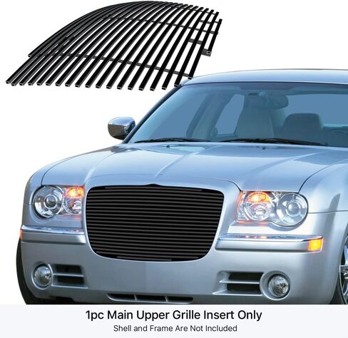 APS Premium Stainless Steel SS Black Billet Grille Grill Insert Compatible with Chrysler 300 300C 05 06 07 08 09 10 Main Upper N19-L00358R in Kuwait