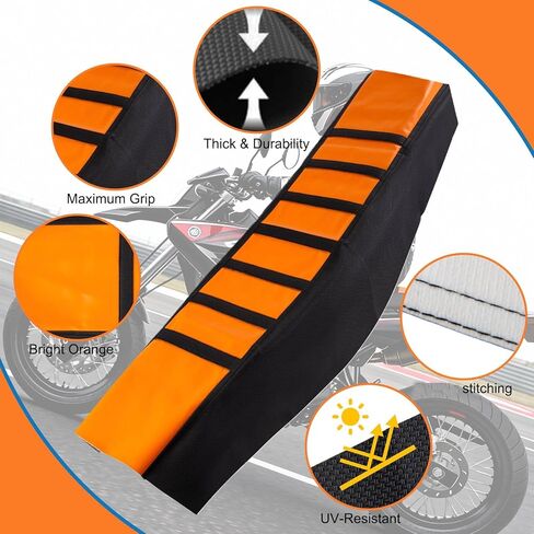Seat Cover for Ebike, Black Stripe Dirt Bike Seat Cover Compatible with Tuttio, Motorcycle Motorcross Enduro Soft Ribbed Covers Black-Orange in Saudi Arabia