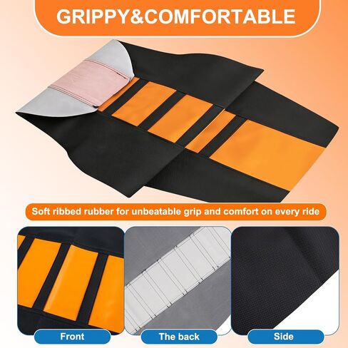 Seat Cover for Ebike, Black Stripe Dirt Bike Seat Cover Compatible with Tuttio, Motorcycle Motorcross Enduro Soft Ribbed Covers Black-Orange in Saudi Arabia