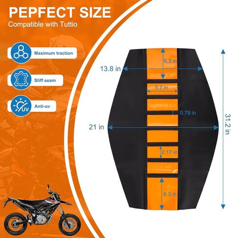 Seat Cover for Ebike, Black Stripe Dirt Bike Seat Cover Compatible with Tuttio, Motorcycle Motorcross Enduro Soft Ribbed Covers Black-Orange in Saudi Arabia