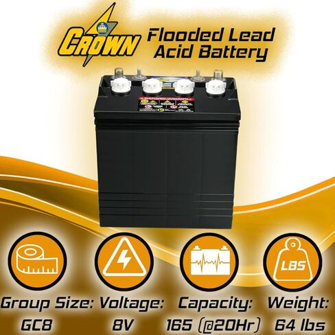 Crown CR-165 8V 165Ah Deep-Cycle Golf Cart Batteries – Full 48V Replacement for Trojan T-875 – GC8 – Fits Club Car, EZGO, Yamaha (Pack of 6) in Saudi Arabia