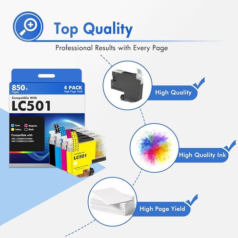 LC501 MFC-J1360DW Ink Cartridges for Brother Printer LC501XL LC 501 Series Inks for Brother Work Smart 1360 MFC-J1260W MFC-J1260DW MFC-J1410DW MFCJ1360DW MFC J1360DW (4Pack Black Cyan Magenta Yellow) in Kuwait