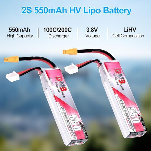 2 قطعة 550 مللي أمبير 7.6 فولت 100/200C LiHV 2S بطارية ليبو مع قابس XT30 لطائرات بدون طيار 2S FPV Racing Whoop Drone Quadcopters مثل Mobula8، Meteor85، Draknight، Pavo Pico 2S بدون فرش in Kuwait