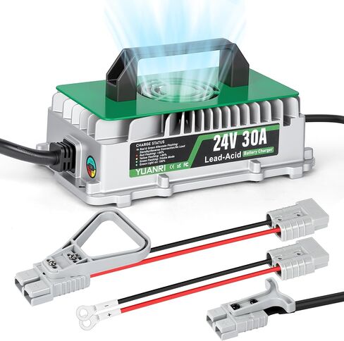 30A 24V Forklift Battery Charger for Scissor Lift, Electric Pallet Jack, Smart Automatic 24 Volt Battery Charger for Lead Acid Battery, IP67 Waterproof, 3 Connections, 3-Color Indicator in Saudi Arabia