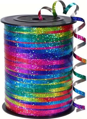 228.6m Holographic Rainbow Curling Ribbon - Sparkling Metallic Gift Wrapping String for Balloons, Weddings, Birthdays & Parties, Multi-Color Craft Decor Supplies in Kuwait
