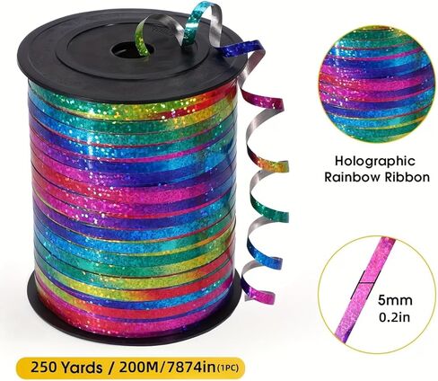 228.6m Holographic Rainbow Curling Ribbon - Sparkling Metallic Gift Wrapping String for Balloons, Weddings, Birthdays & Parties, Multi-Color Craft Decor Supplies in Kuwait