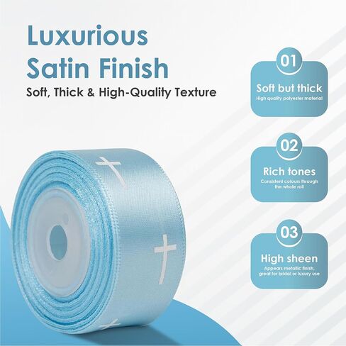 Religion Satin Ribbon for Gift Wrapping Bows Craft DIY Projects - 10 Yards - Blue with White Cross Printing - 1 Inch Width/10 Yards per roll in Saudi Arabia