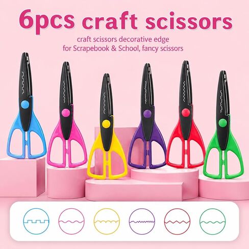6 Pack Craft Scissors Decorative Edge, 6.5 Inch Fancy Scrapbook Scissors Set, Colorful Pattern Paper Scissors with Zig Zag, Scallop, Ripple & Stamp Edges for School Crafts, Card Making in Saudi Arabia