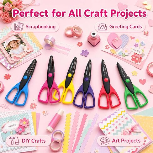 6 Pack Craft Scissors Decorative Edge, 6.5 Inch Fancy Scrapbook Scissors Set, Colorful Pattern Paper Scissors with Zig Zag, Scallop, Ripple & Stamp Edges for School Crafts, Card Making in Saudi Arabia