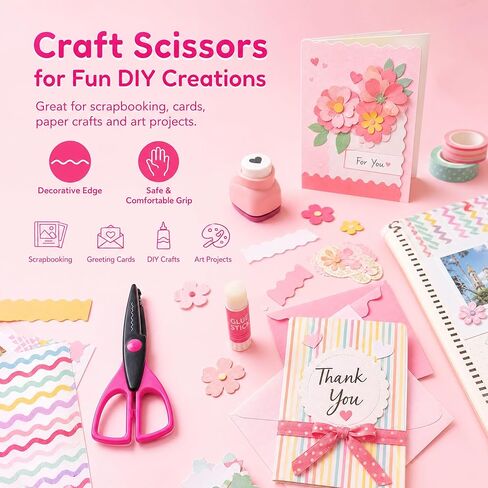 6 Pack Craft Scissors Decorative Edge, 6.5 Inch Fancy Scrapbook Scissors Set, Colorful Pattern Paper Scissors with Zig Zag, Scallop, Ripple & Stamp Edges for School Crafts, Card Making in Saudi Arabia