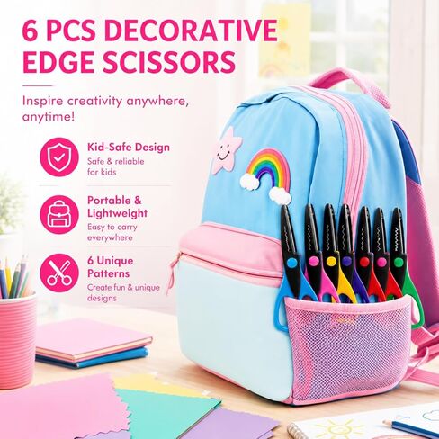 6 Pack Craft Scissors Decorative Edge, 6.5 Inch Fancy Scrapbook Scissors Set, Colorful Pattern Paper Scissors with Zig Zag, Scallop, Ripple & Stamp Edges for School Crafts, Card Making in Saudi Arabia