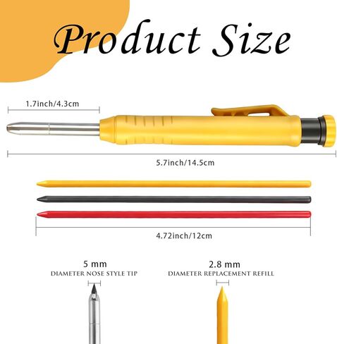 12 Pcs Solid Carpenter Pencils with Built in Sharpener Long Nosed Deep Hole Mechanical Pencil Marker Construction with 72 Pcs 2.8mm Refills for Drafting Architect Tool Woodworking in Kuwait
