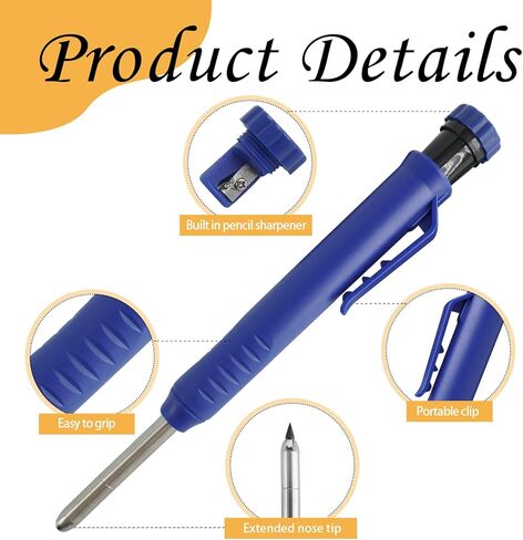 12 Pcs Solid Carpenter Pencils with Built in Sharpener Long Nosed Deep Hole Mechanical Pencil Marker Construction with 72 Pcs 2.8mm Refills for Drafting Architect Tool Woodworking in Kuwait